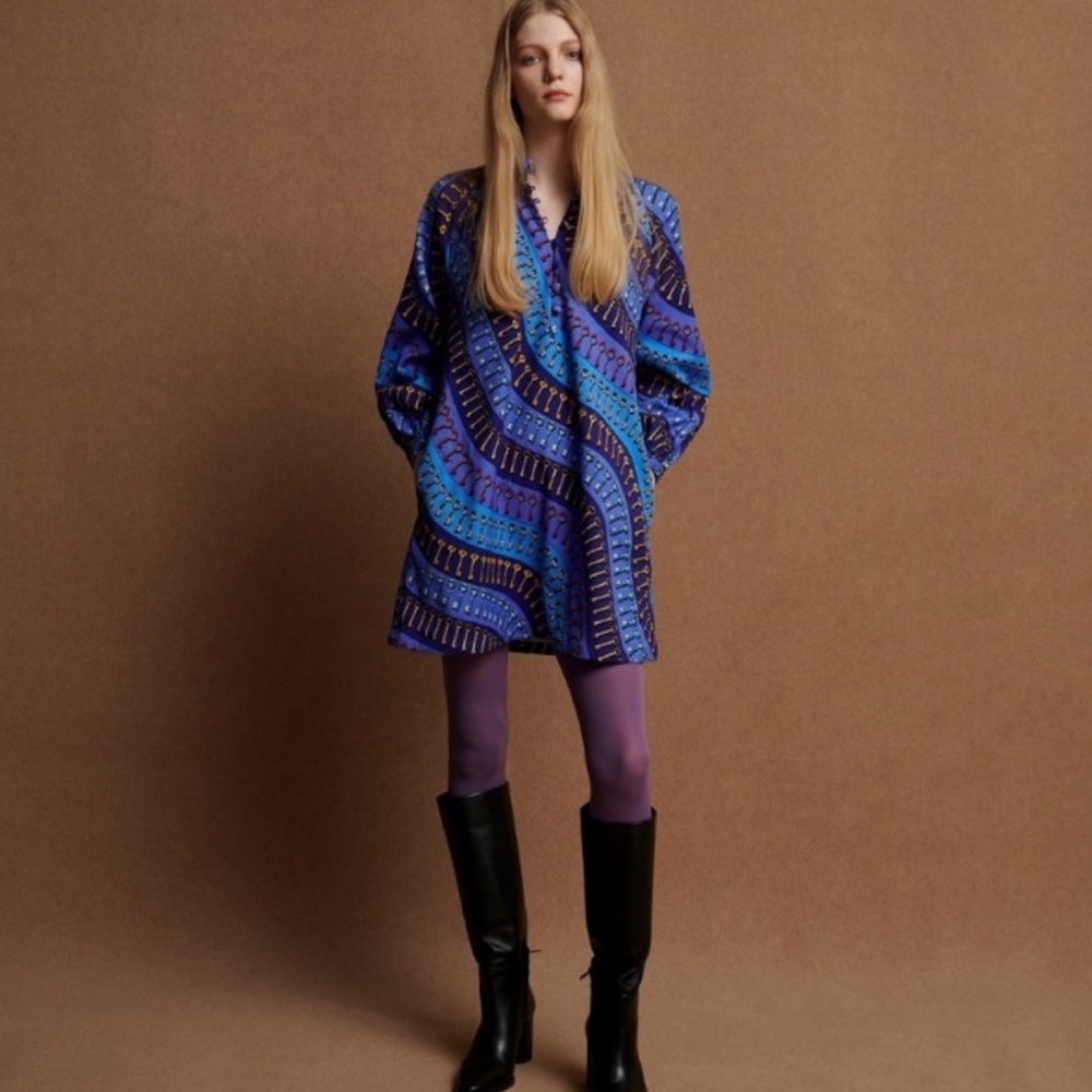 NWT [Paolita] London Arnall Phoebe Key Pattern Bright Blue Dress/Tunic Women’s S - Picture 3 of 13